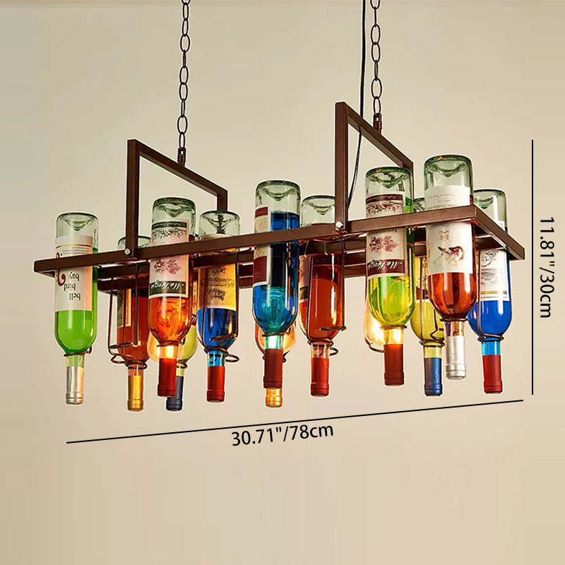 Iron Colorful Wine Bottle Glass Island Chandelier — Rectangle - Small / 220V-240V For UK/AU