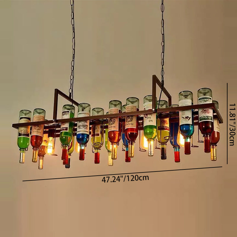 Iron Colorful Wine Bottle Glass Island Chandelier — Rectangle - Large / 110V-120V For US/CA