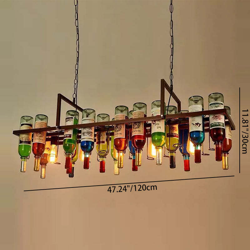 Iron Colorful Wine Bottle Glass Island Chandelier — Rectangle - Large / 110V-120V For US/CA