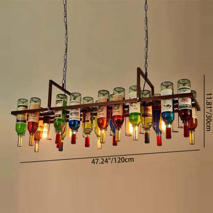Iron Colorful Wine Bottle Glass Island Chandelier — Rectangle - Large / 110V-120V For US/CA