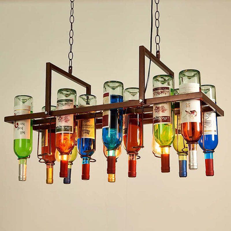 Iron Colorful Wine Bottle Glass Island Chandelier