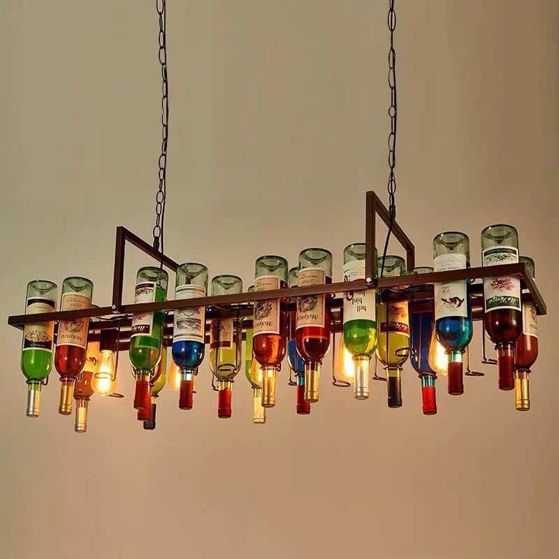 Iron Colorful Wine Bottle Glass Island Chandelier