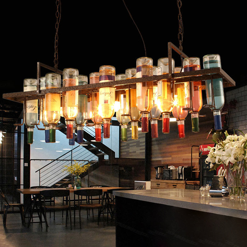 Iron Colorful Wine Bottle Glass Island Chandelier