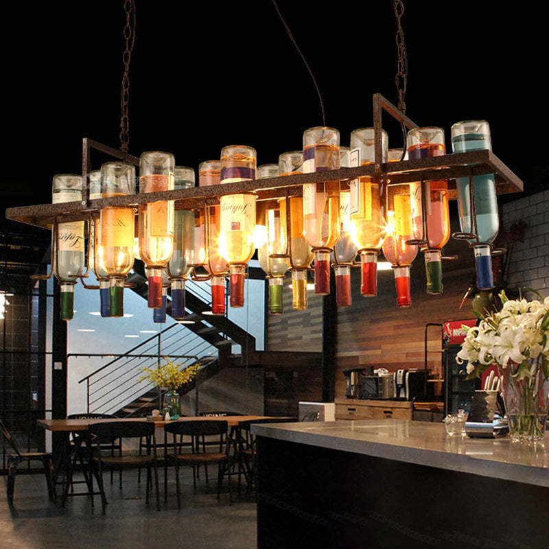 Iron Colorful Wine Bottle Glass Island Chandelier