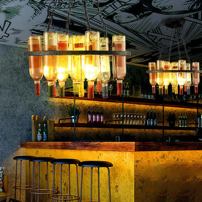 Iron Colorful Wine Bottle Glass Island Chandelier — Round / 110V-120V For US/CA