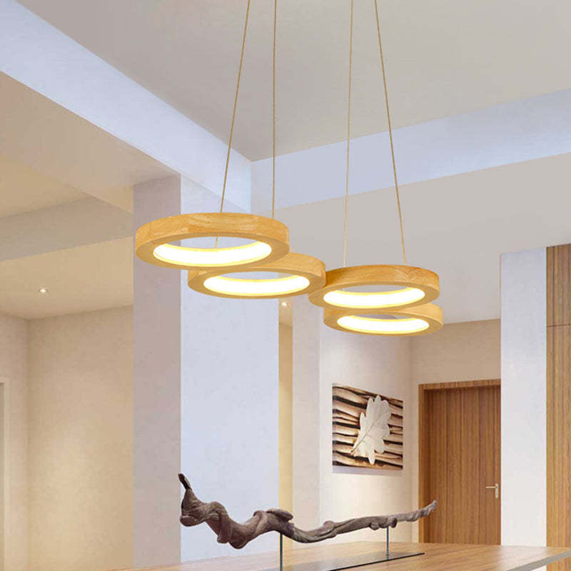 Japanese Solid Wood Circle Ring LED Island Chandelier — 5 / White Light (5000K) / 110V-120V For US/CA