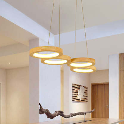 Japanese Solid Wood Circle Ring LED Island Chandelier — 5 / White Light (5000K) / 110V-120V For US/CA