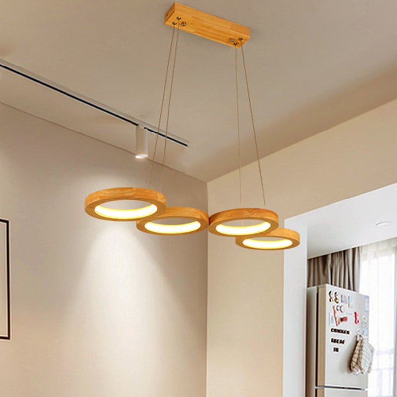 Japanese Solid Wood Circle Ring LED Island Chandelier — 4 / Warm Light (3000K) / 220V-240V For UK/AU