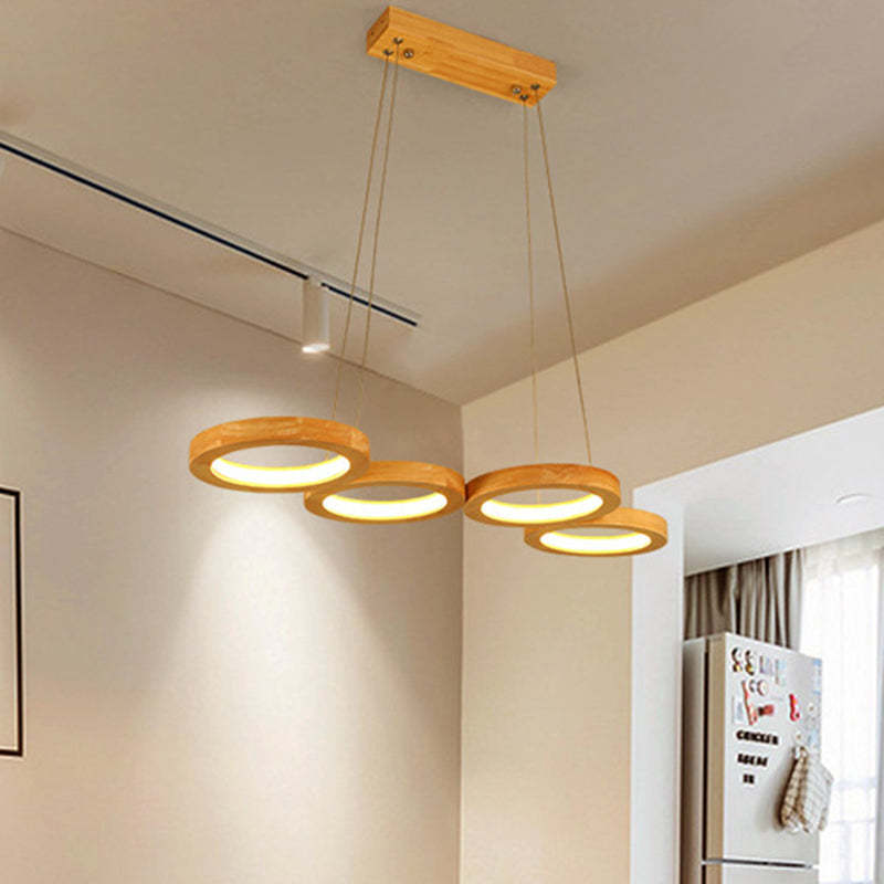 Japanese Solid Wood Circle Ring LED Island Chandelier — 4 / Warm Light (3000K) / 220V-240V For UK/AU