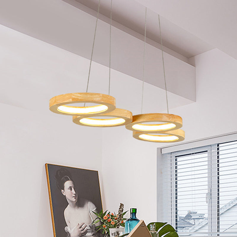 Japanese Solid Wood Circle Ring LED Island Chandelier — 5 / Warm Light (3000K) / 220V-240V For UK/AU