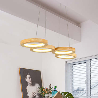 Japanese Solid Wood Circle Ring LED Island Chandelier — 5 / Warm Light (3000K) / 220V-240V For UK/AU