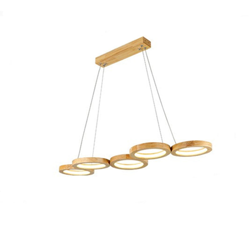 Japanese Solid Wood Circle Ring LED Island Chandelier