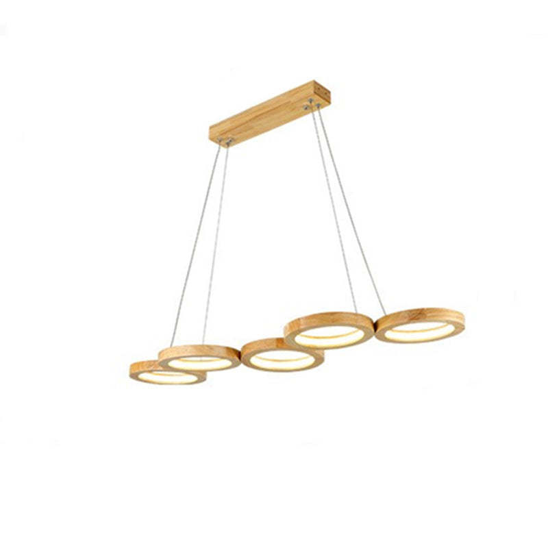 Japanese Solid Wood Circle Ring LED Island Chandelier