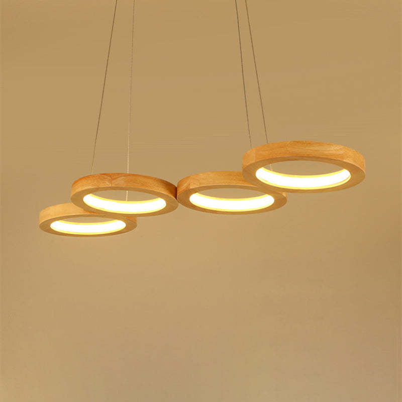 Japanese Solid Wood Circle Ring LED Island Chandelier