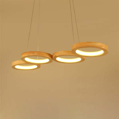 Japanese Solid Wood Circle Ring LED Island Chandelier