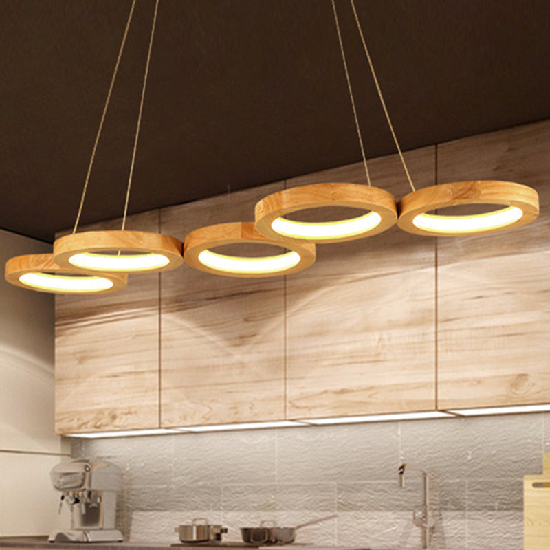 Japanese Solid Wood Circle Ring LED Island Chandelier — 4 / Warm Light (3000K) / 110V-120V For US/CA