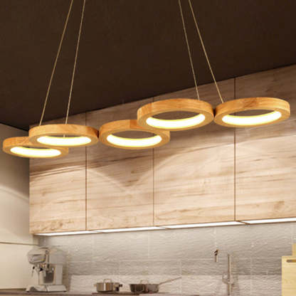 Japanese Solid Wood Circle Ring LED Island Chandelier — 4 / Warm Light (3000K) / 110V-120V For US/CA