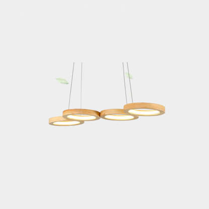 Japanese Solid Wood Circle Ring LED Island Chandelier