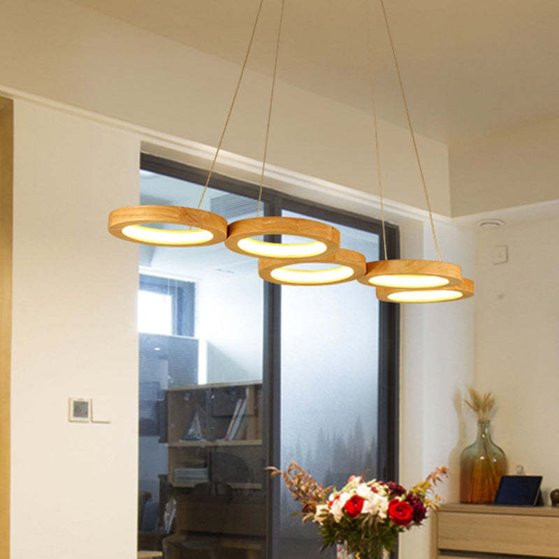 Japanese Solid Wood Circle Ring LED Island Chandelier — 4 / White Light (5000K) / 110V-120V For US/CA