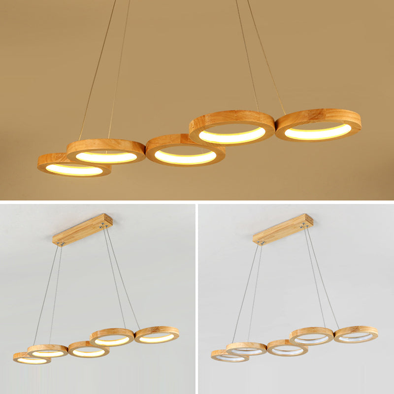 Japanese Solid Wood Circle Ring LED Island Chandelier — 5 / White Light (5000K) / 220V-240V For UK/AU