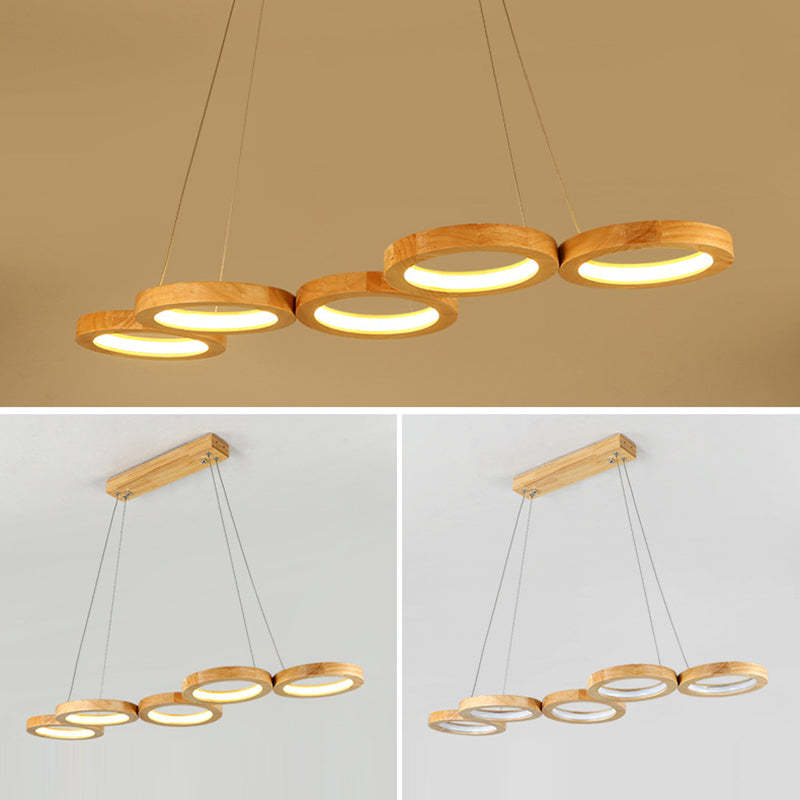 Japanese Solid Wood Circle Ring LED Island Chandelier — 5 / White Light (5000K) / 220V-240V For UK/AU