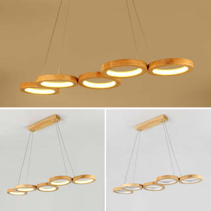 Japanese Solid Wood Circle Ring LED Island Chandelier — 5 / White Light (5000K) / 220V-240V For UK/AU