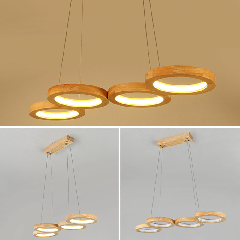Japanese Solid Wood Circle Ring LED Island Chandelier