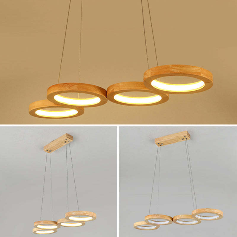 Japanese Solid Wood Circle Ring LED Island Chandelier