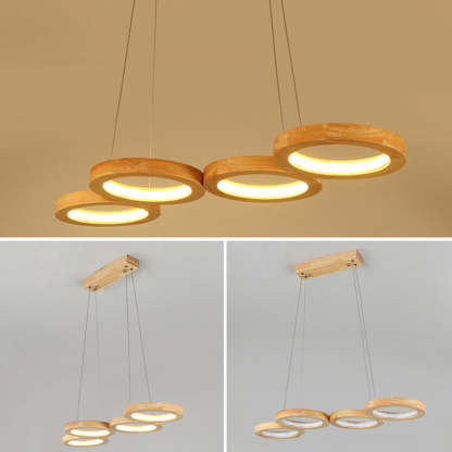Japanese Solid Wood Circle Ring LED Island Chandelier