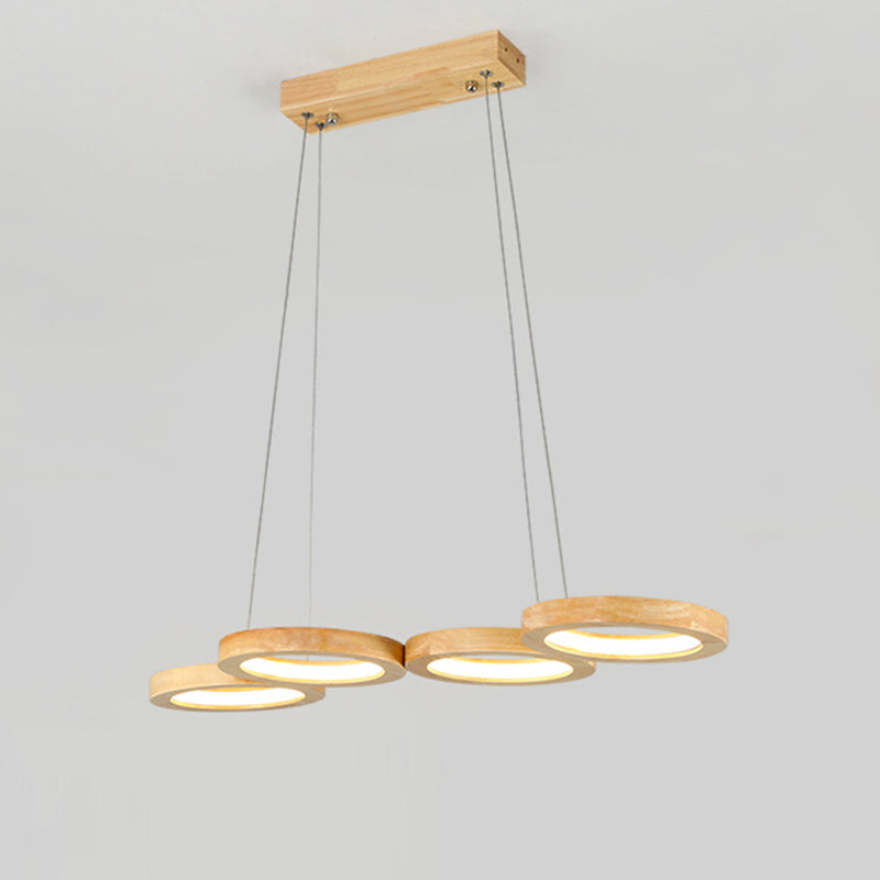 Japanese Solid Wood Circle Ring LED Island Chandelier
