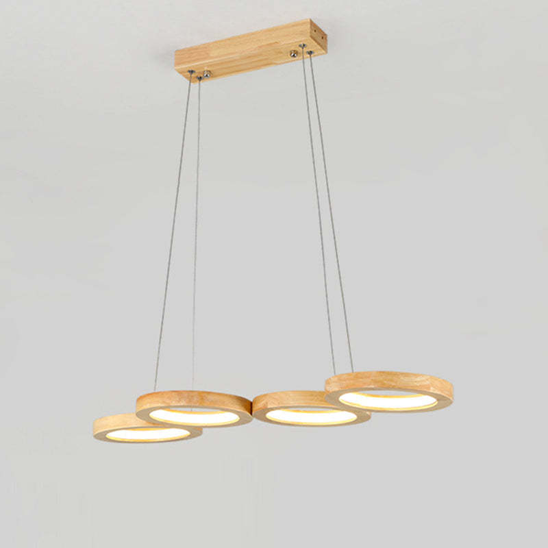 Japanese Solid Wood Circle Ring LED Island Chandelier