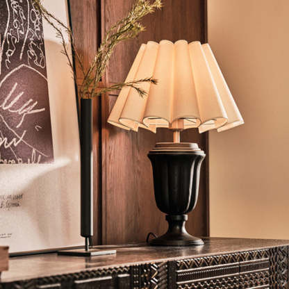 Vintage Fabric Flower Bouquet Solid Wood Lamp — Black / 220V-240V For UK/AU