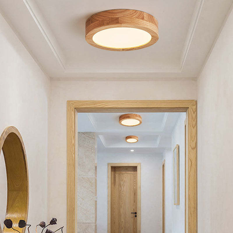 Vintage Wood Grain Cylinder Acrylic LED Flush Mount