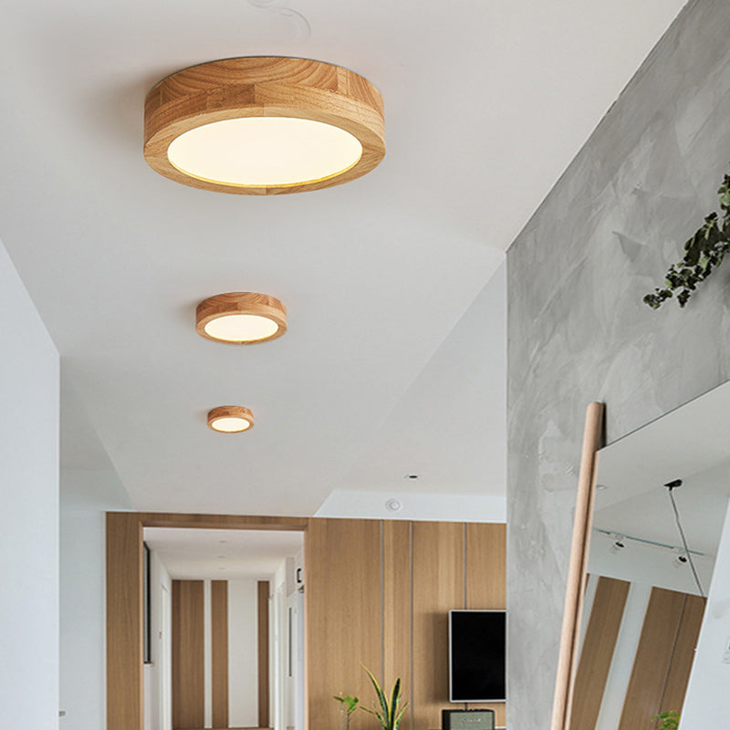 Vintage Wood Grain Cylinder Acrylic LED Flush Mount
