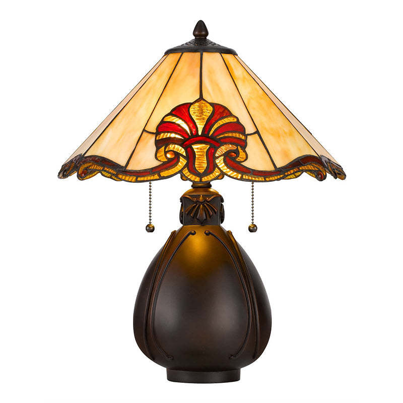 Traditional Tiffany Stained Glass Conical Shade Resin Vase Base 1-Light Table Lamp For Bedroom