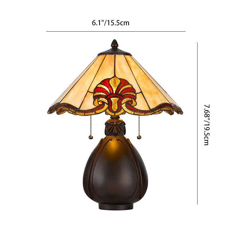 Traditional Tiffany Stained Glass Conical Shade Resin Vase Base 1-Light Table Lamp For Bedroom