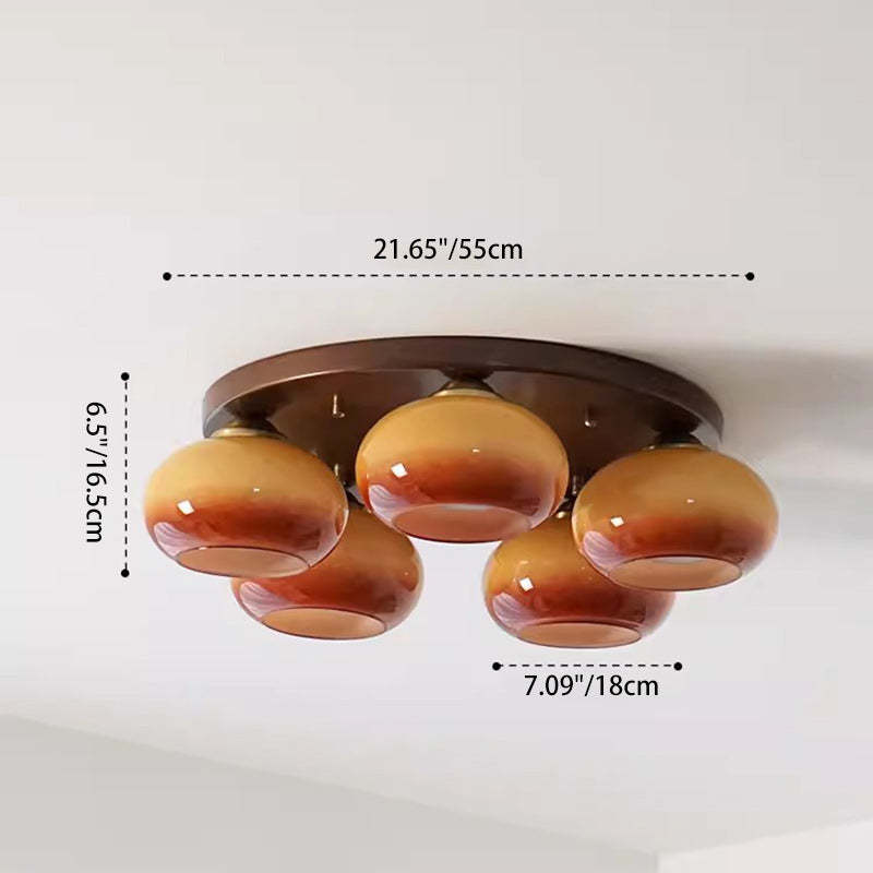 French Glass Persimmon Iron 5-Light Semi-Flush Ceiling Light