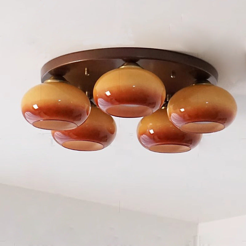 French Glass Persimmon Iron 5-Light Semi-Flush Ceiling Light