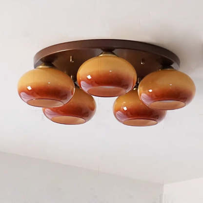 French Glass Persimmon Iron 5-Light Semi-Flush Ceiling Light