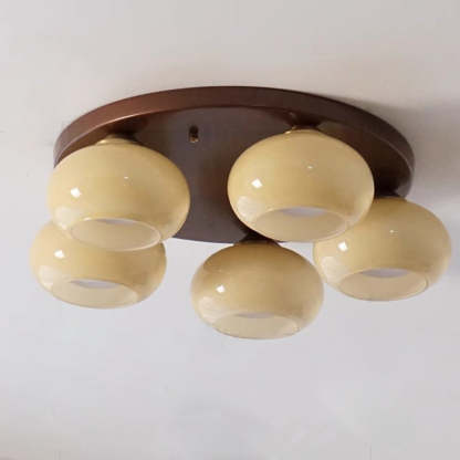 French Glass Persimmon Iron 5-Light Semi-Flush Ceiling Light