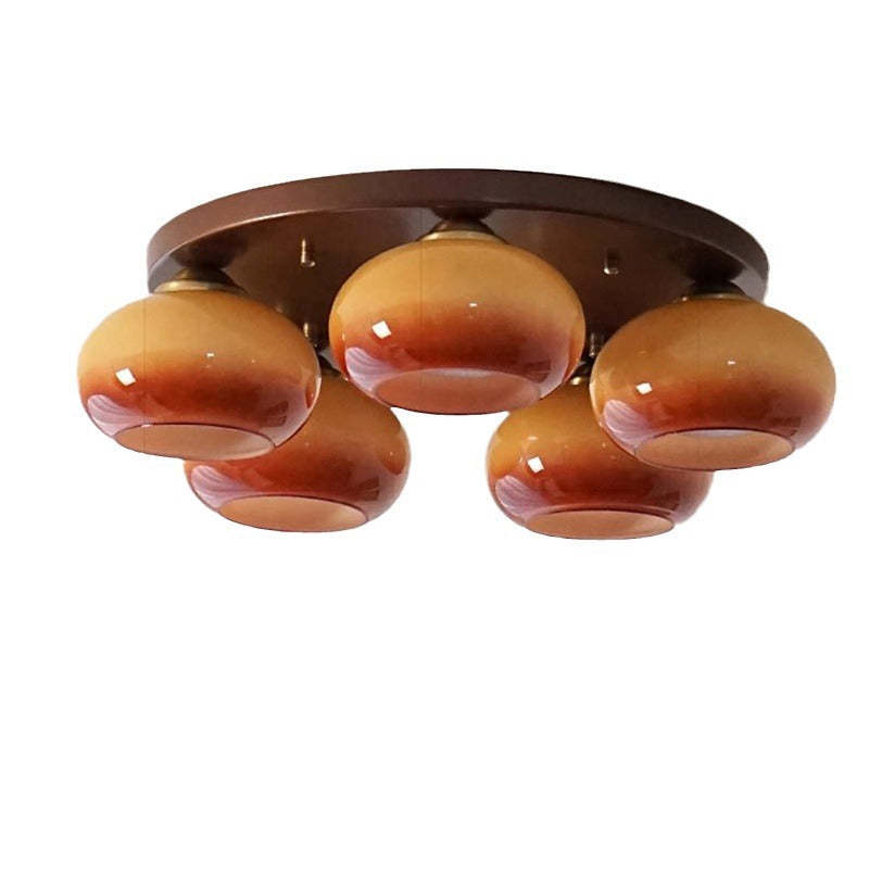 French Glass Persimmon Iron 5-Light Semi-Flush Ceiling Light