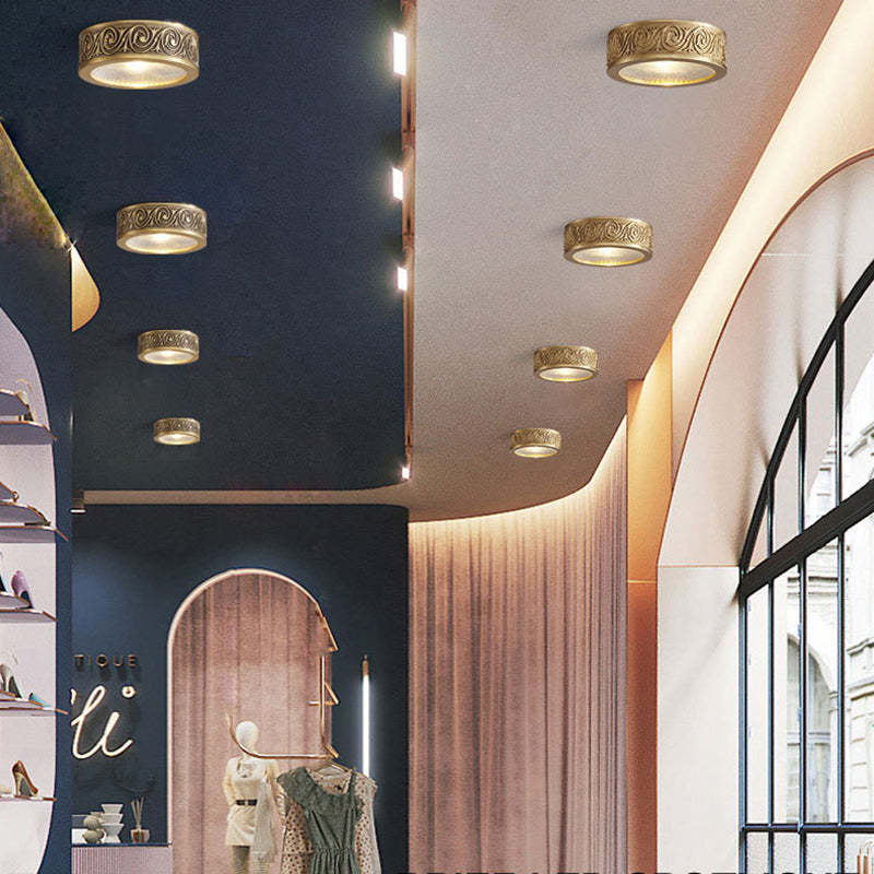 Modern Ultra-Thin Carved Brass Tube LED Flush Ceiling Light