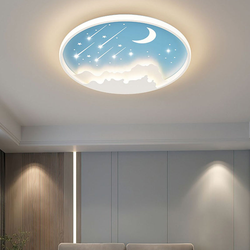 Moon Meteor Iron Acrylic Round LED Flush Ceiling Light