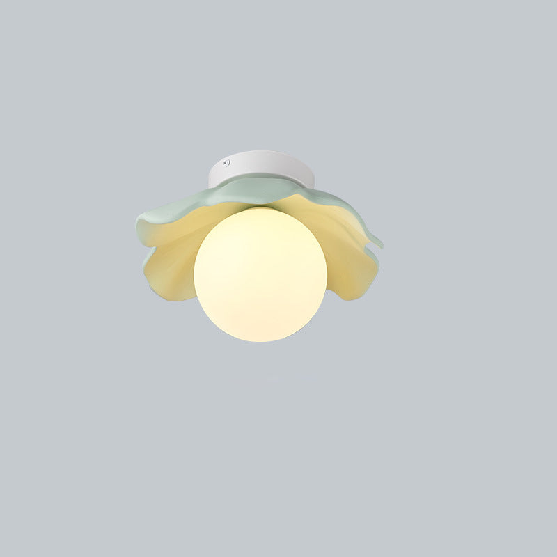 French Resin Flower Ball 1-Light Semi-Flush Ceiling Light