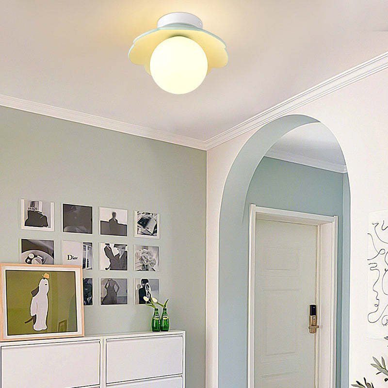 French Resin Flower Ball 1-Light Semi-Flush Ceiling Light