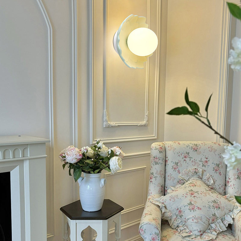 French Resin Flower Ball 1-Light Semi-Flush Ceiling Light