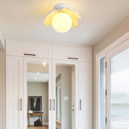 French Resin Flower Ball 1-Light Semi-Flush Ceiling Light