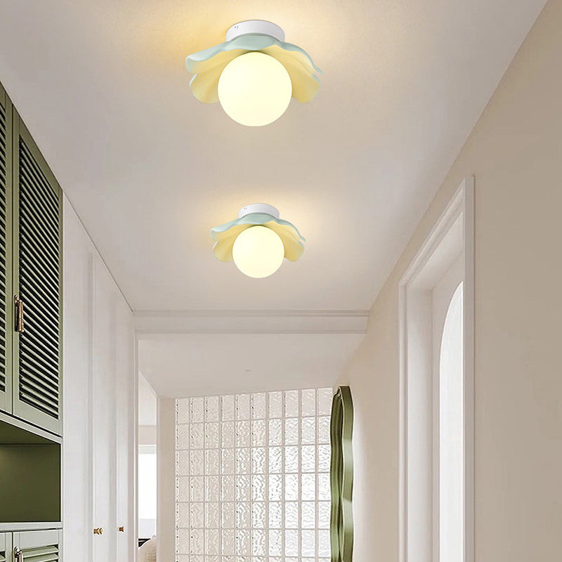 French Resin Flower Ball 1-Light Semi-Flush Ceiling Light