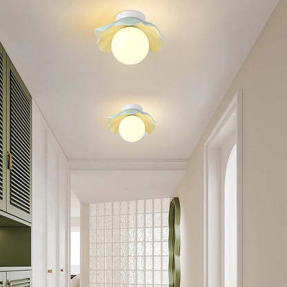French Resin Flower Ball 1-Light Semi-Flush Ceiling Light