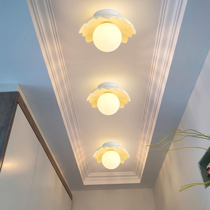 French Resin Flower Ball 1-Light Semi-Flush Ceiling Light